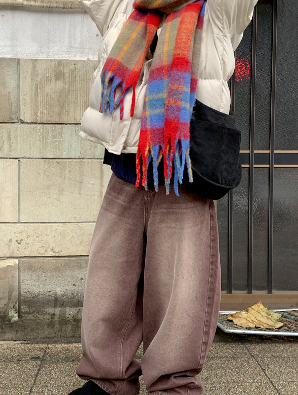 ウール混配色チェックフリンジマフラー | 詳細画像5