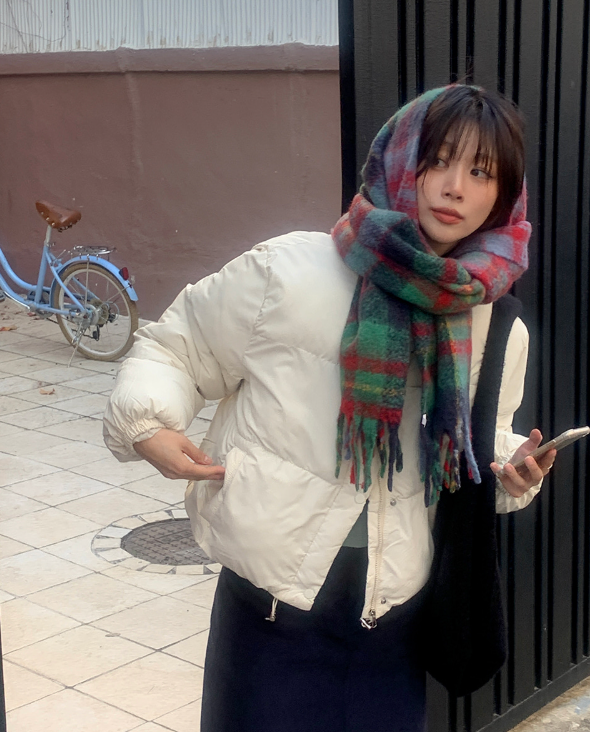 ウール混配色チェックフリンジマフラー | 詳細画像10