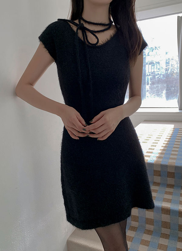 MANAOLA トップス/ショートワンピース ストラップ付ウール混ショートスリーブミニワンピース | レディース