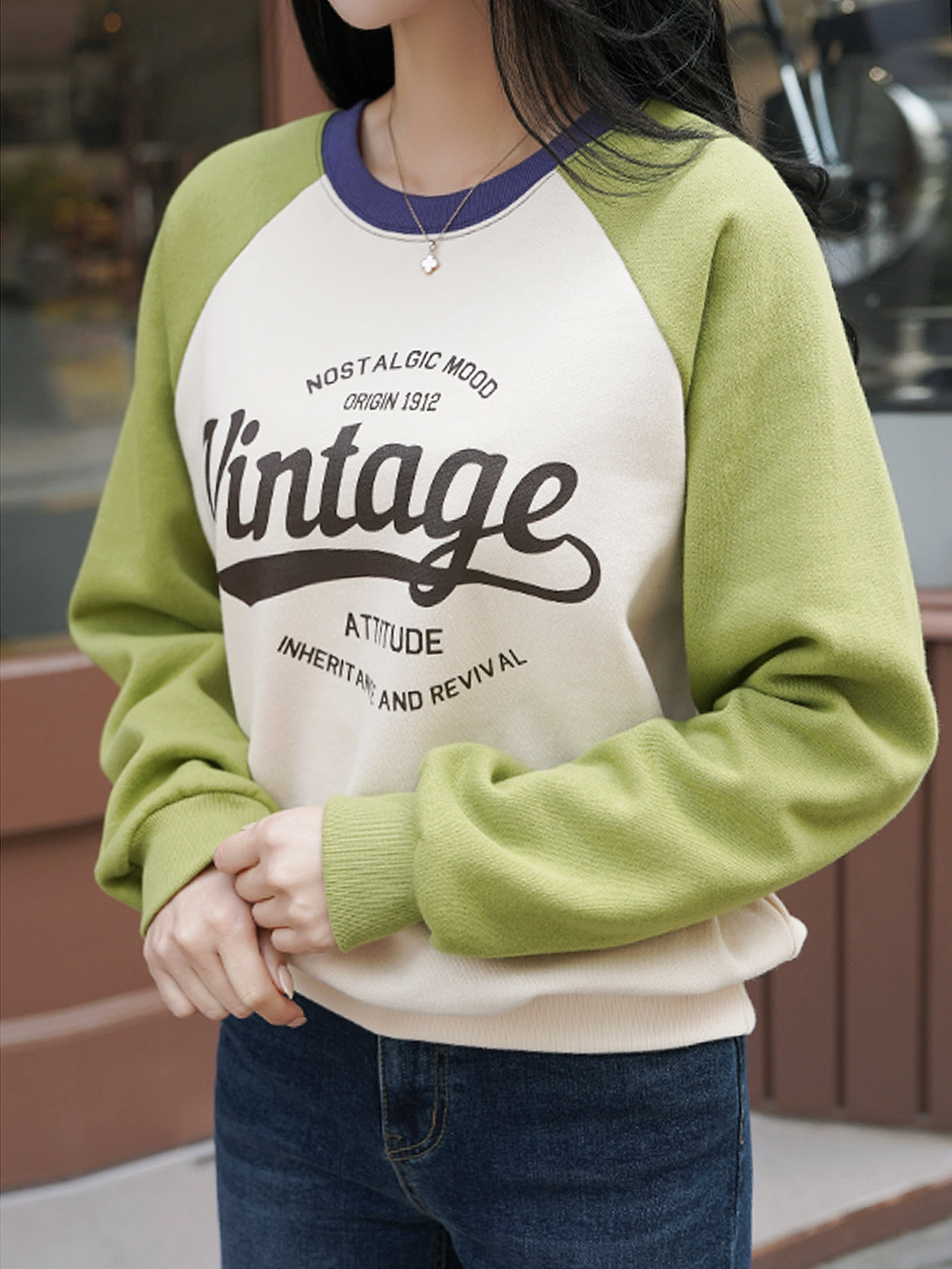 裏起毛配色Vintageロゴラグランスウェット | レディースファッション 