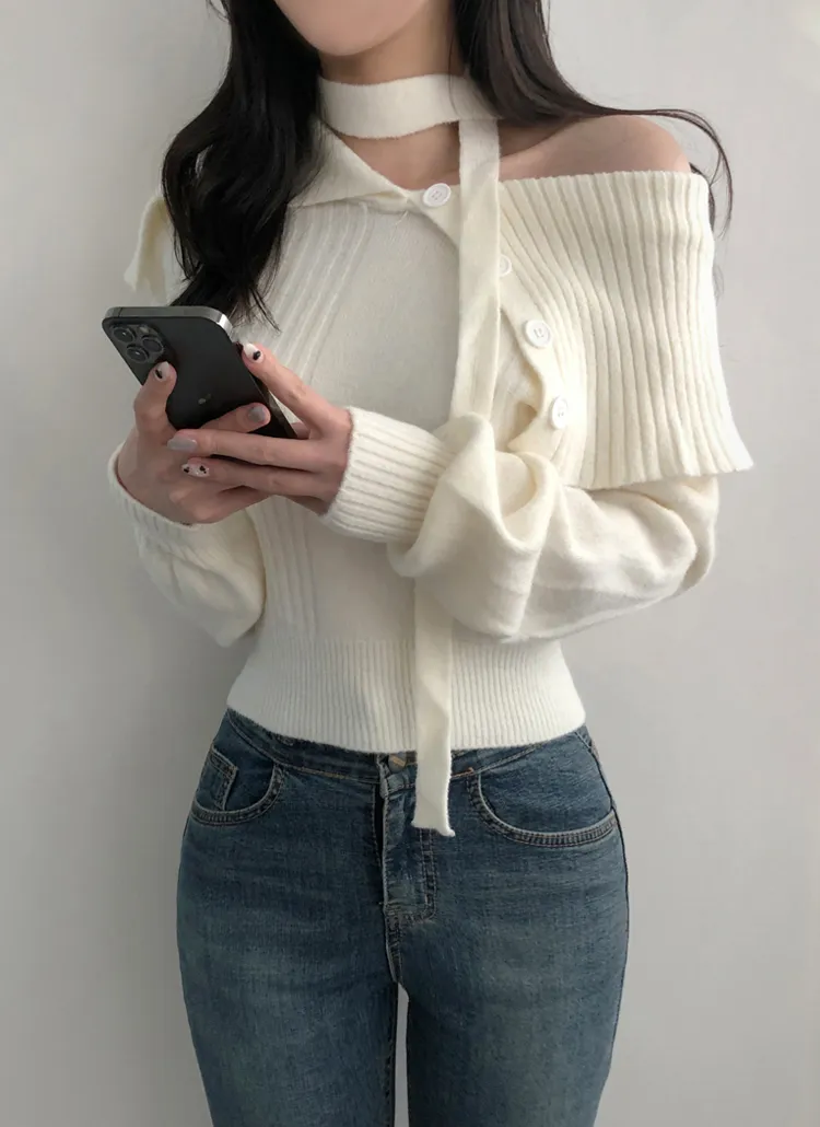 ストラップ付ボタンワイドオフショルニット | lilisense | 詳細画像1