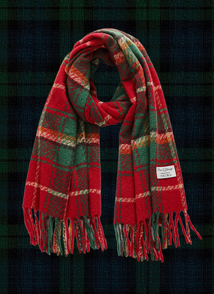 レッドチェックロングフリンジマフラー | レディースファッション通販