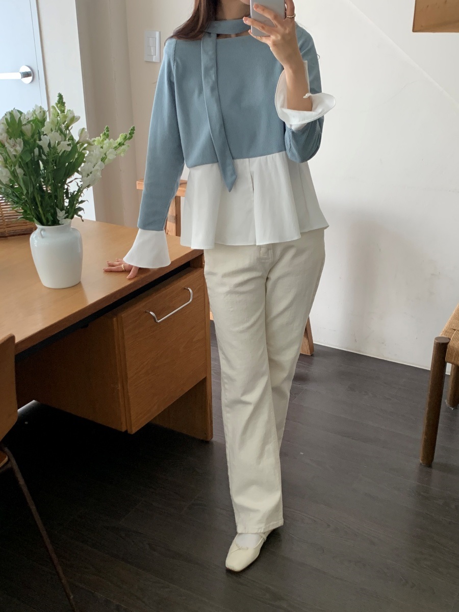ストラップ付2WAYコーデュロイ配色ペプラムブラウス | 詳細画像15