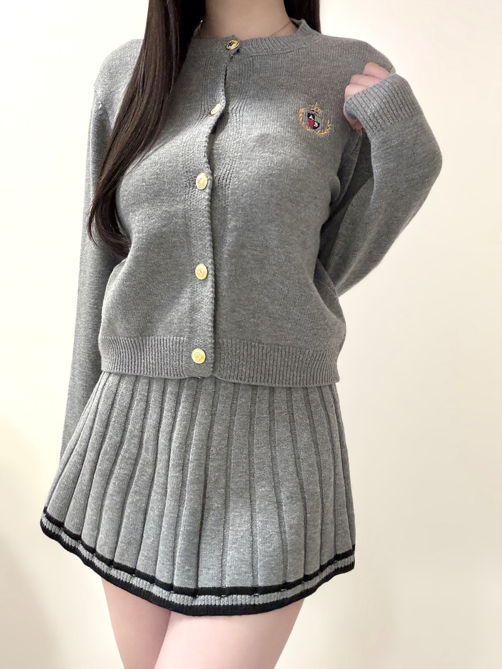刺繍ロゴニットカーディガン&配色プリーツミニスカートSET | 詳細画像5