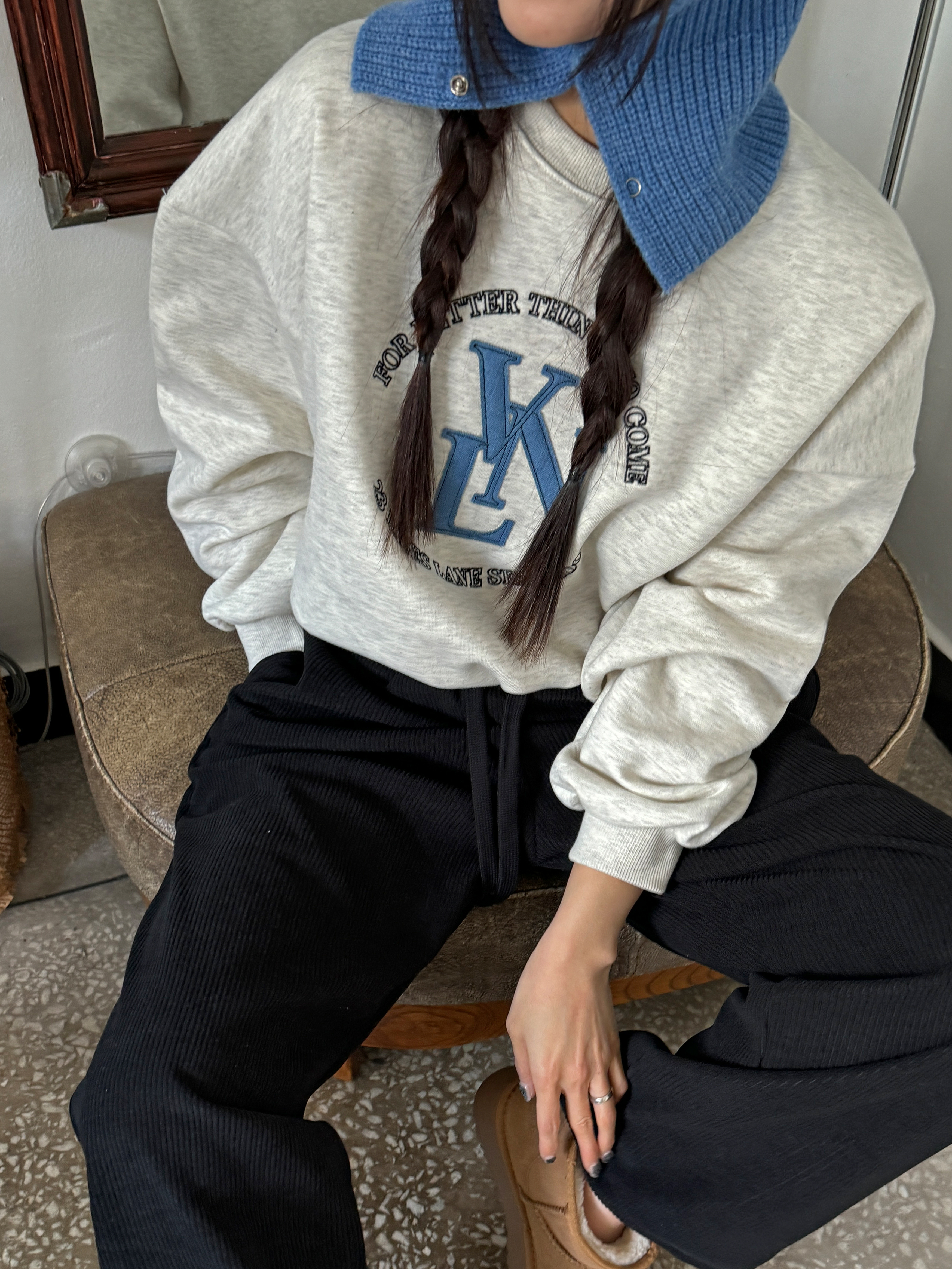 裏起毛配色サークル刺繍パッチスウェット(ネイビー) | 詳細画像10
