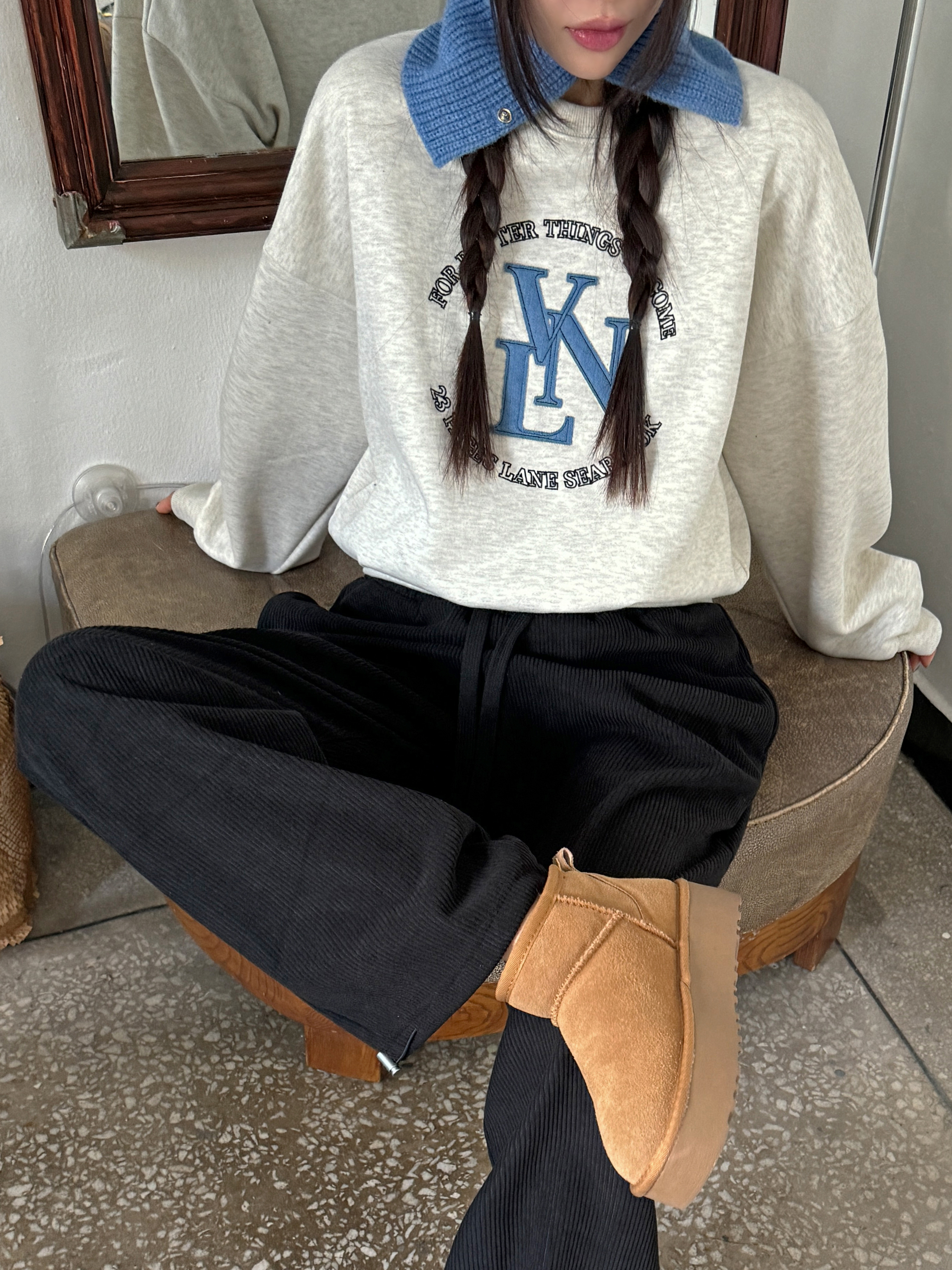 裏起毛配色サークル刺繍パッチスウェット(ネイビー) | 詳細画像8