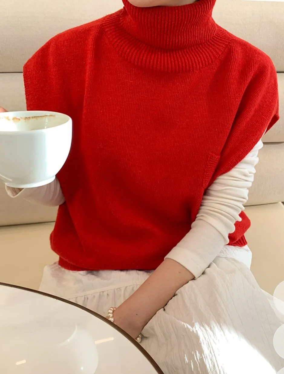 ウール混タートルポケットニットベスト | 詳細画像1