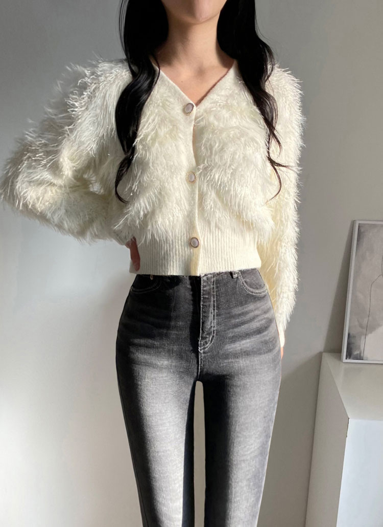 グリッターエコファーVネックカーディガン | レディースファッション