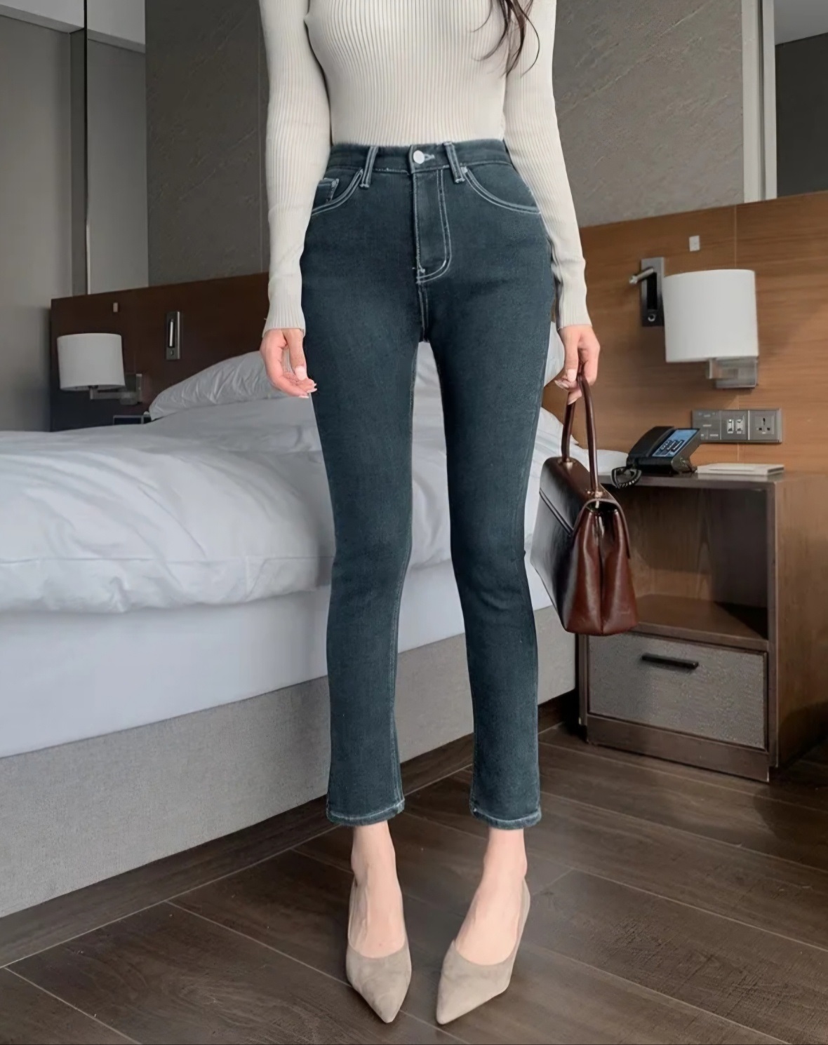 裏起毛バックフラップポケットステッチスキニーデニムパンツ | 詳細画像3