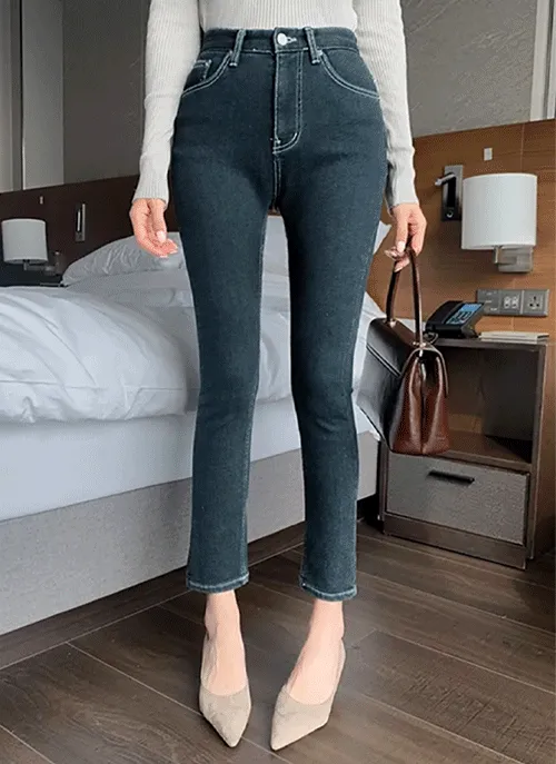 裏起毛バックフラップポケットステッチスキニーデニムパンツ | 詳細画像1
