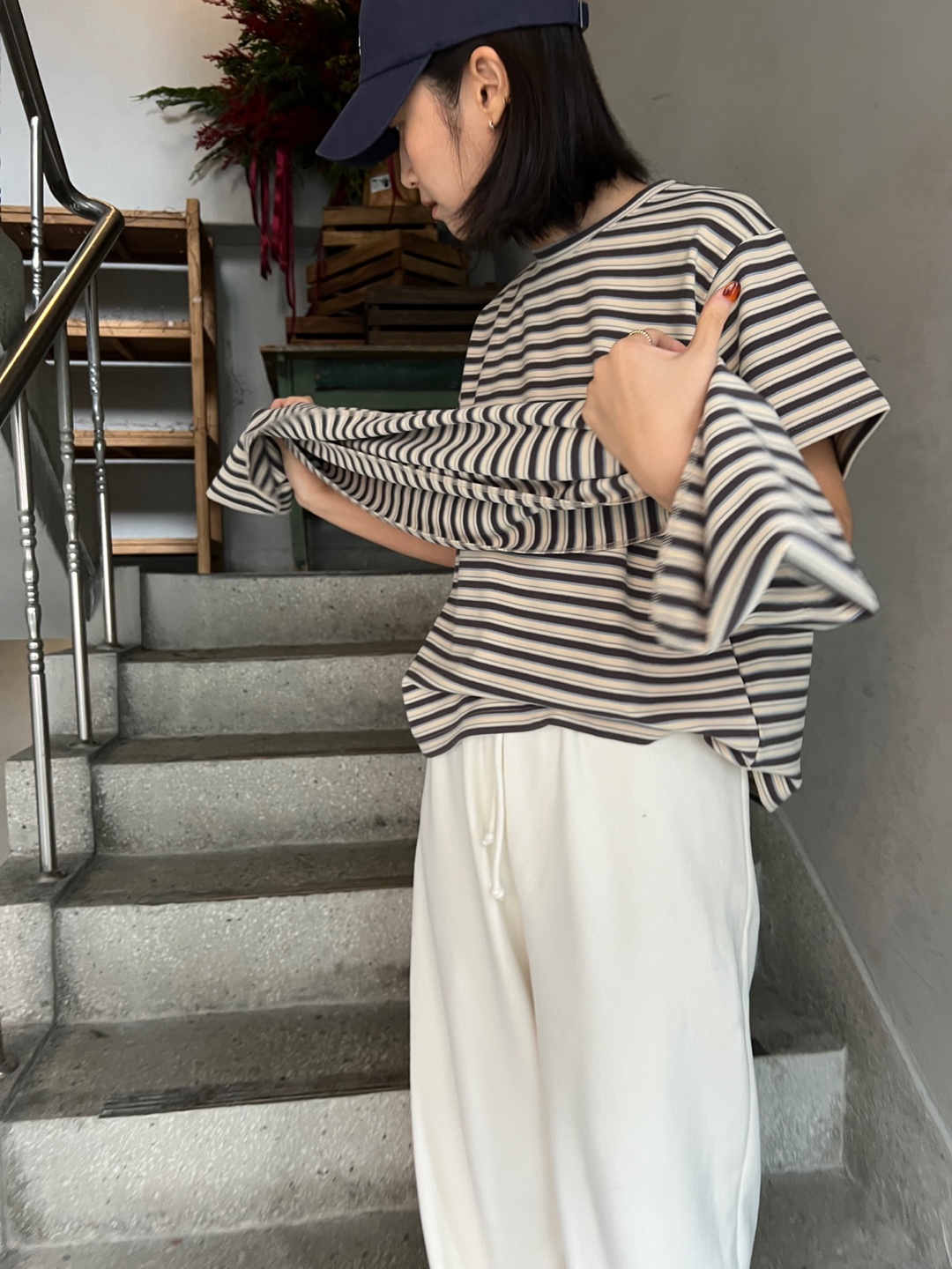 マフラー付両起毛マルチボーダー半袖Tシャツ | 詳細画像8