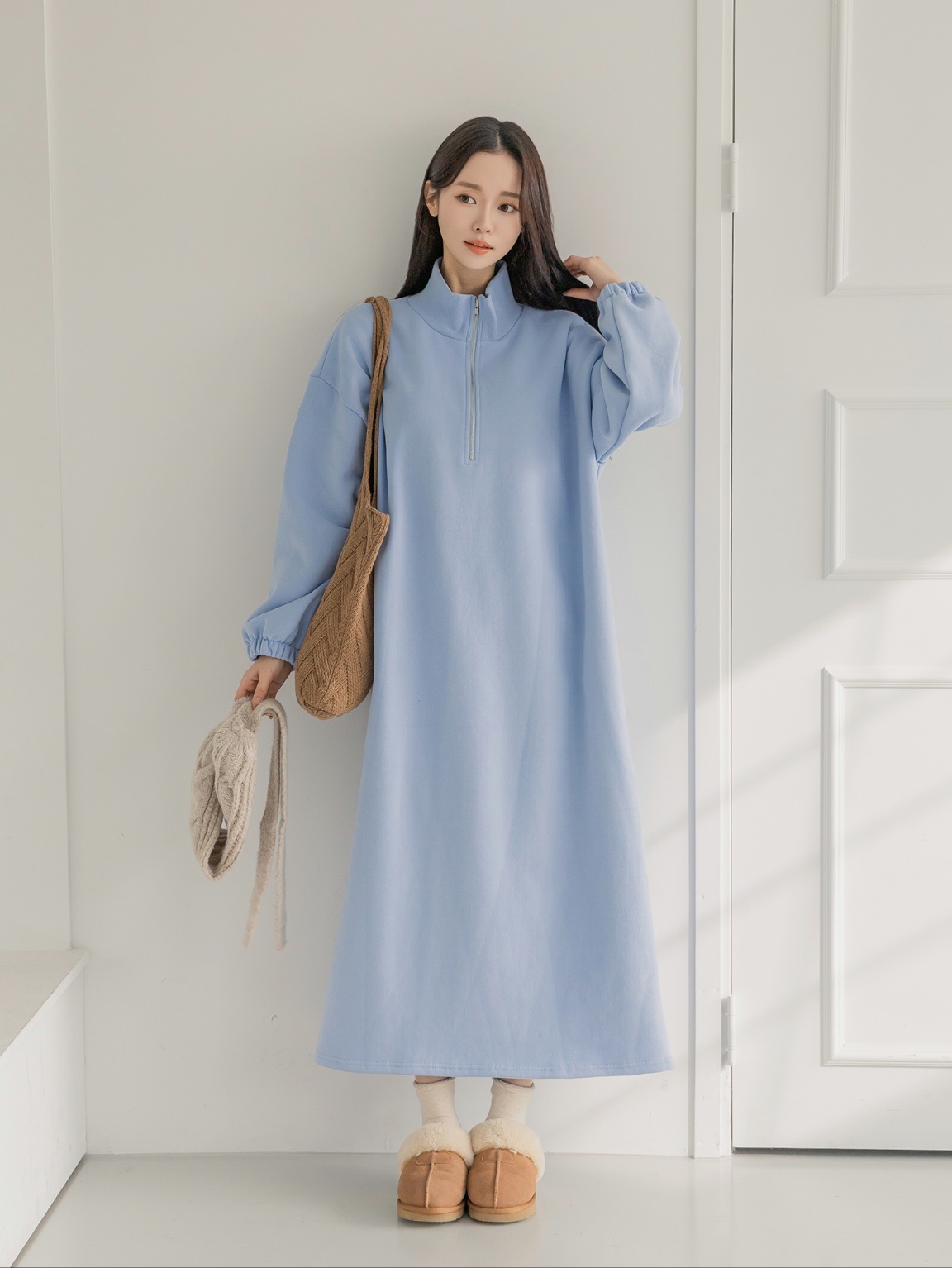 裏起毛ハーフジップハイネックスウェットワンピース | レディース