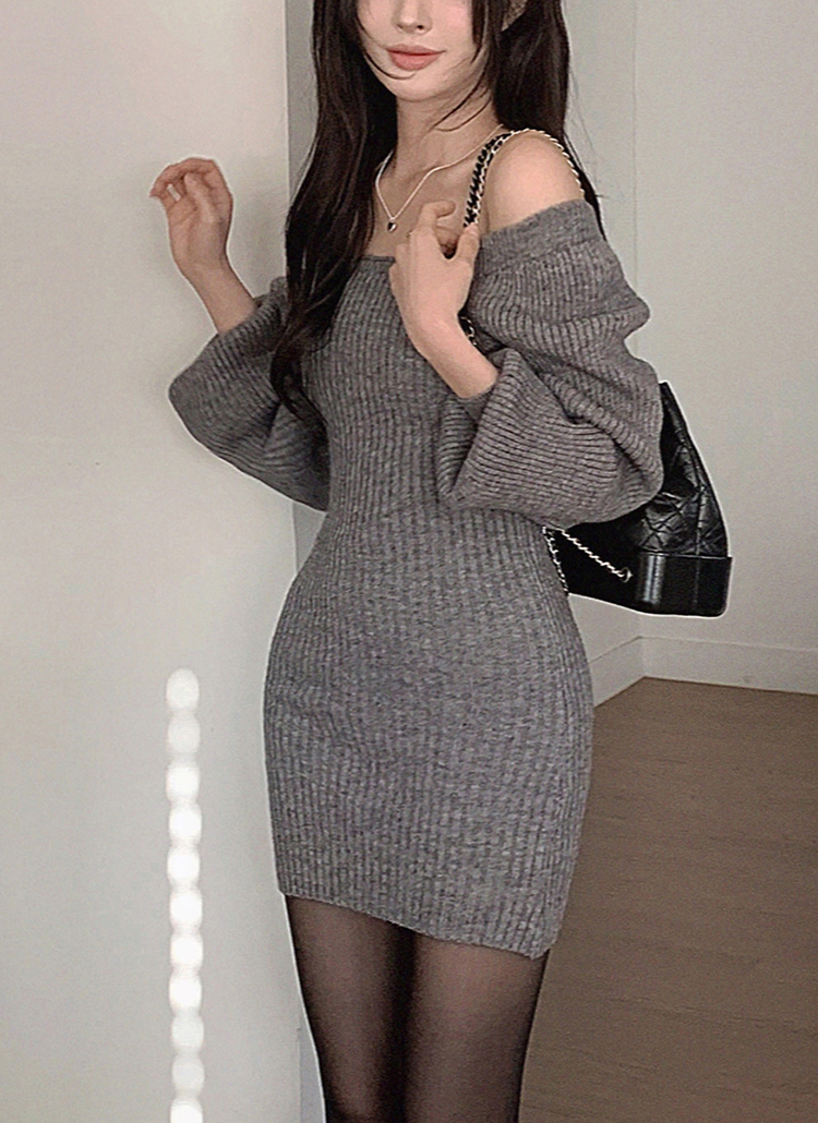 YILON バルーンミニワンピース グレー リボンモチーフ バルーンミニワンピース FX24L136【Fano Studios