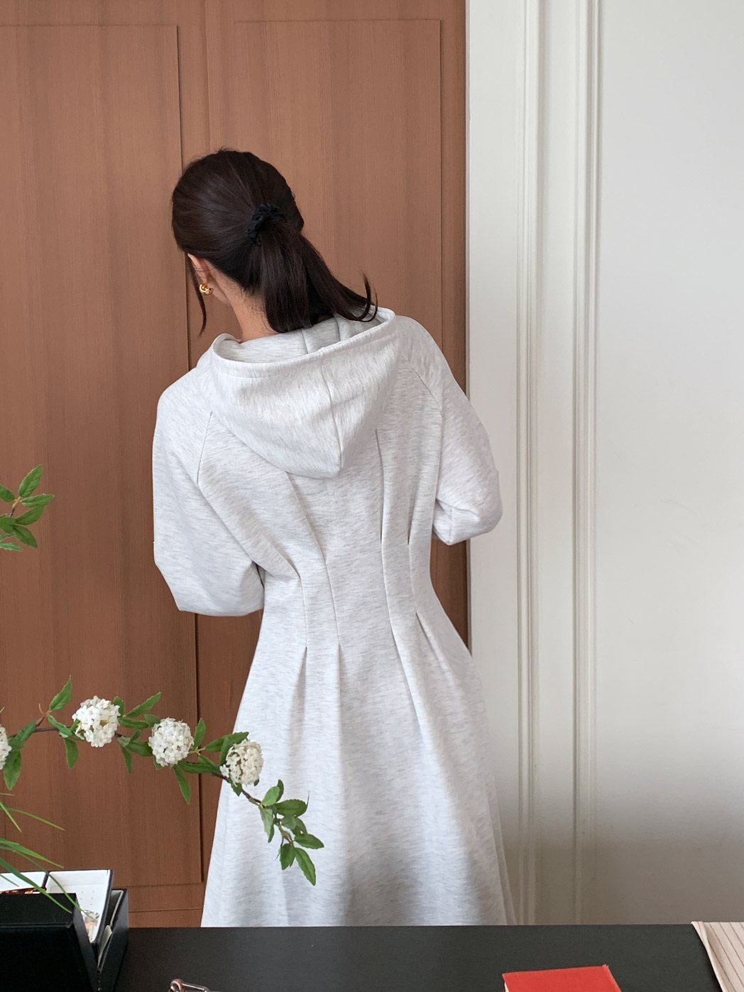 裏起毛NEW YORK刺繡タックラグランパーカーワンピース | 詳細画像8