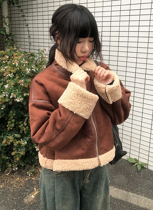 2WAYダブルベルトムートン風ジャケット | anyonemore | 詳細画像1