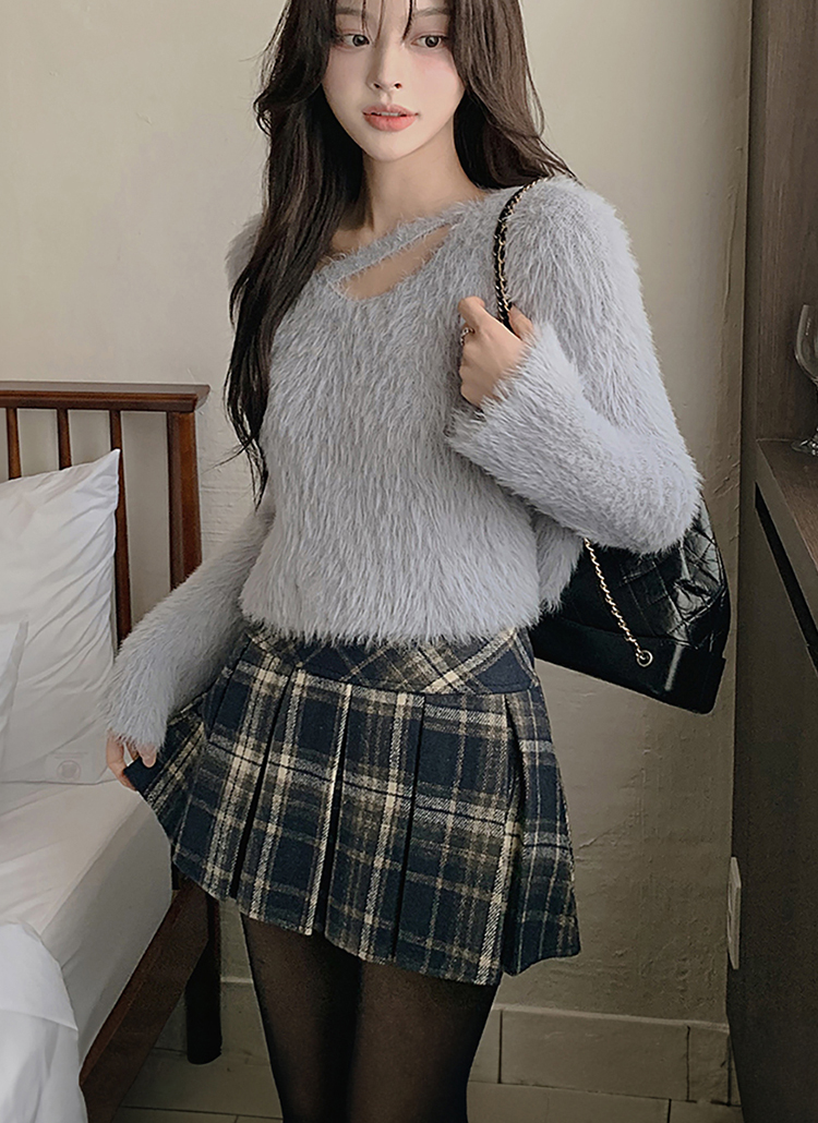 パンツ裏地チェックハーフプリーツミニスカート | レディース