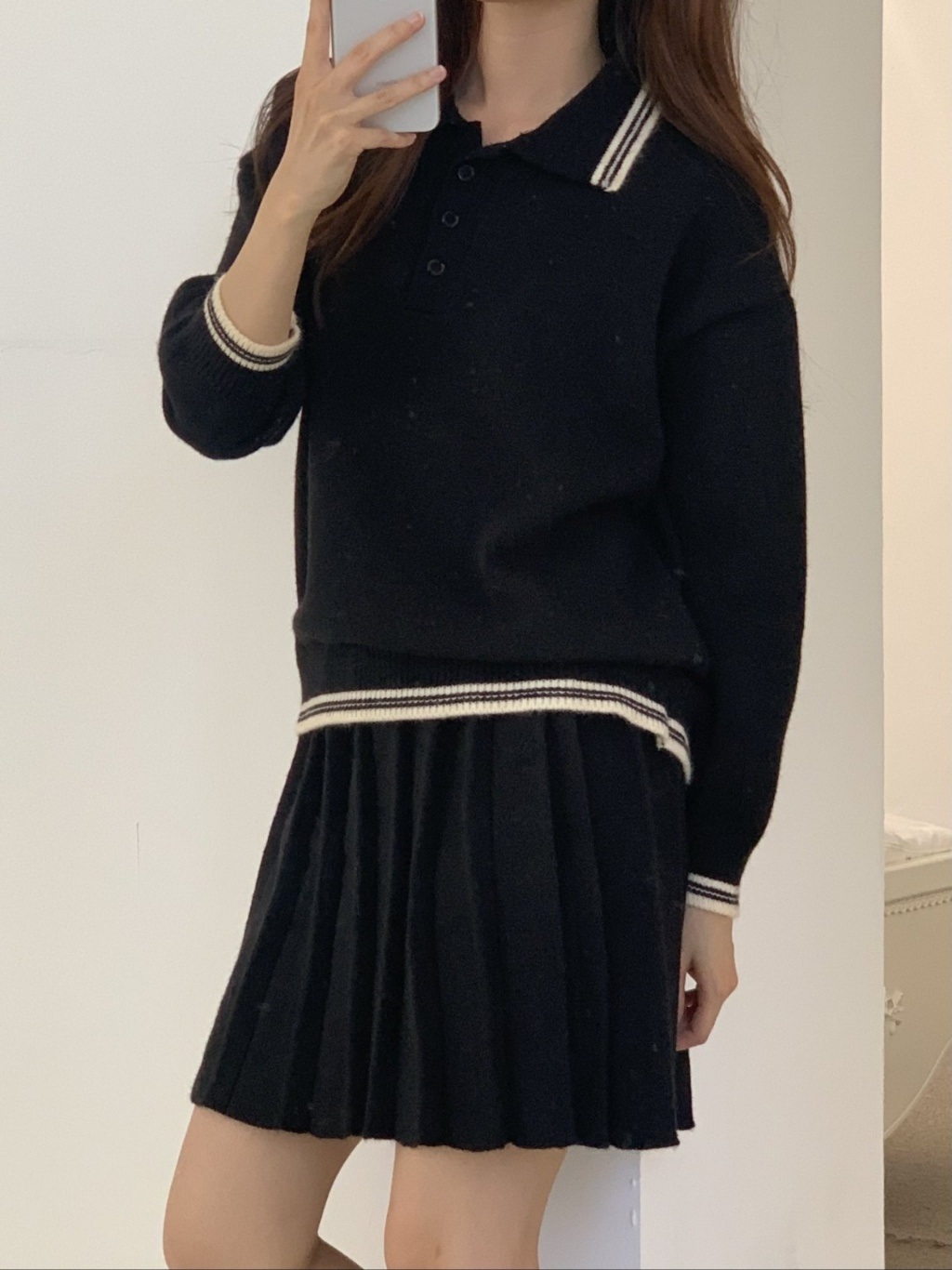 配色ラインポロカラーニット&プリーツミニスカートSET | 詳細画像10