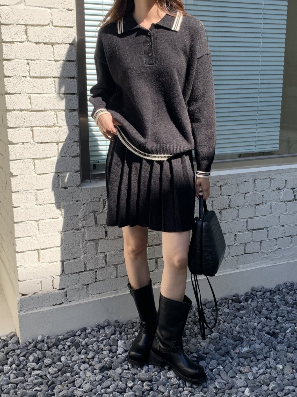 配色ラインポロカラーニット&プリーツミニスカートSET | 詳細画像13