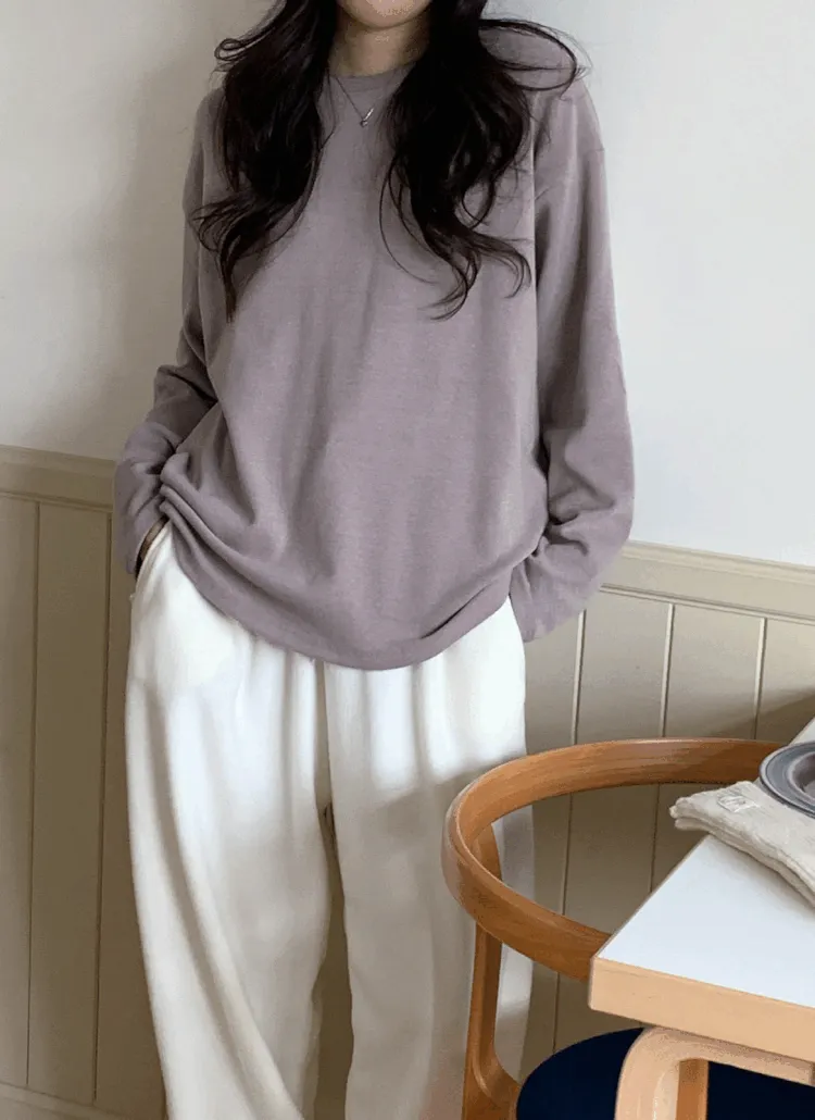 ピーチ起毛ラウンドネック無地Tシャツ | lilyti | 詳細画像1