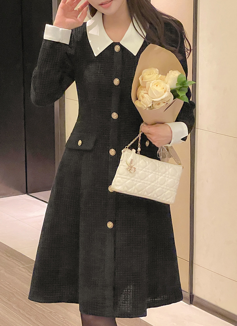 美品✨ドルチェ＆ガッバーナ シルク混 バックリボン ツイードワンピース ブラック 美品✨ドルチェ＆ガッバーナ シルク混 バックリボン ツイード