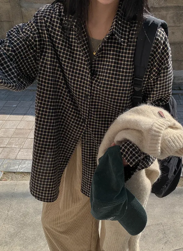 起毛ミニチェックルーズシャツ | crushj | 詳細画像1