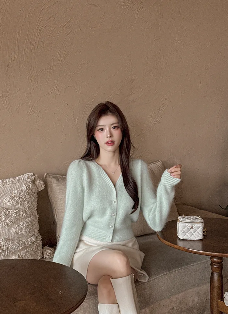 エコパールボタンVネックパフスリーブカーディガン | highclassic | 詳細画像1