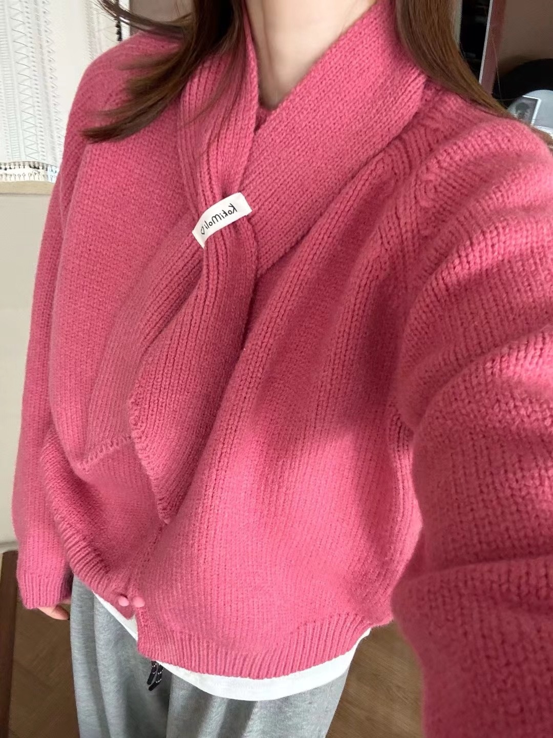 マフラー付くるみボタンラグランカーディガン | 詳細画像9