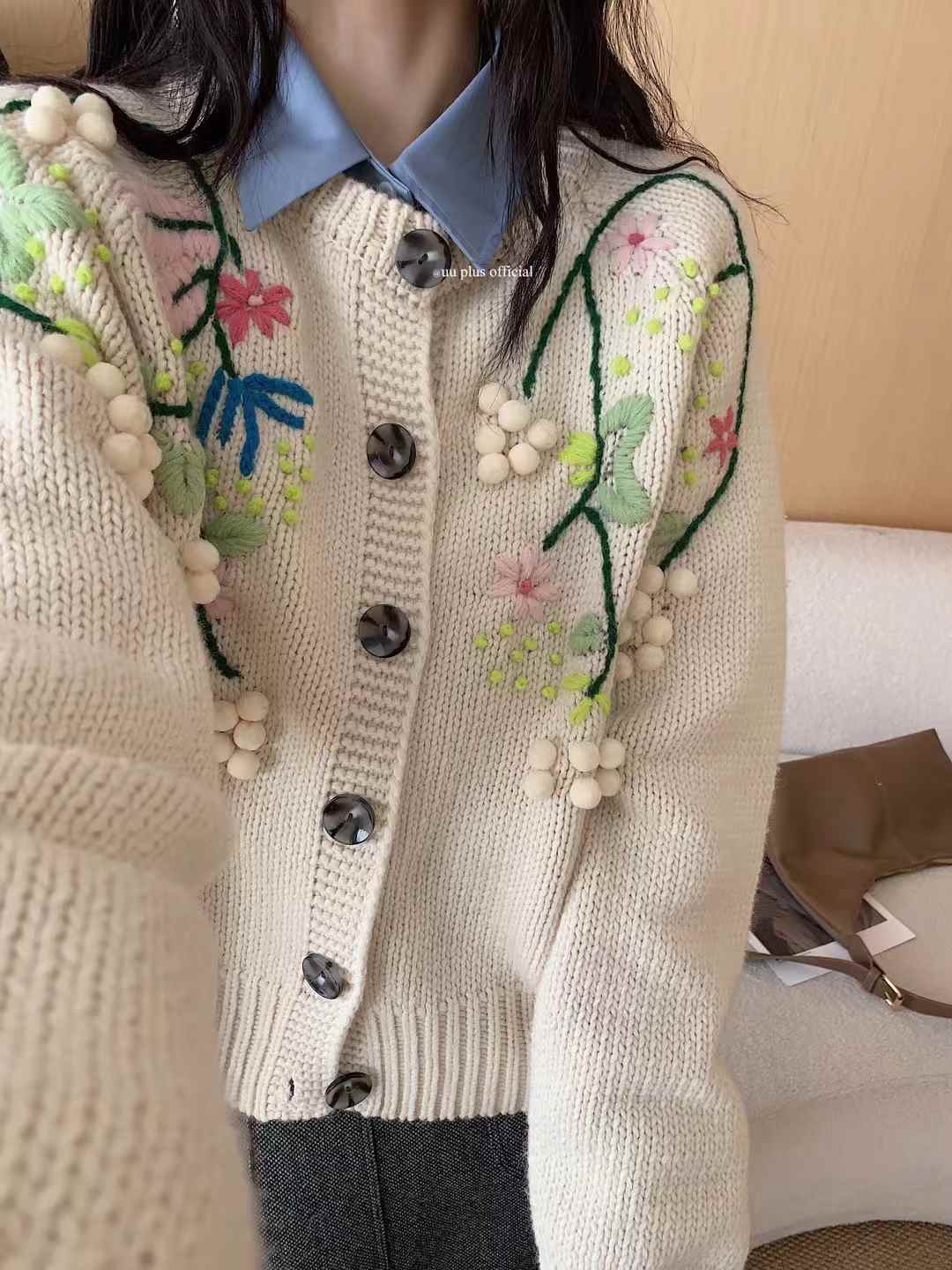 ポンポンフラワー刺繍ラグランカーディガン | 詳細画像4