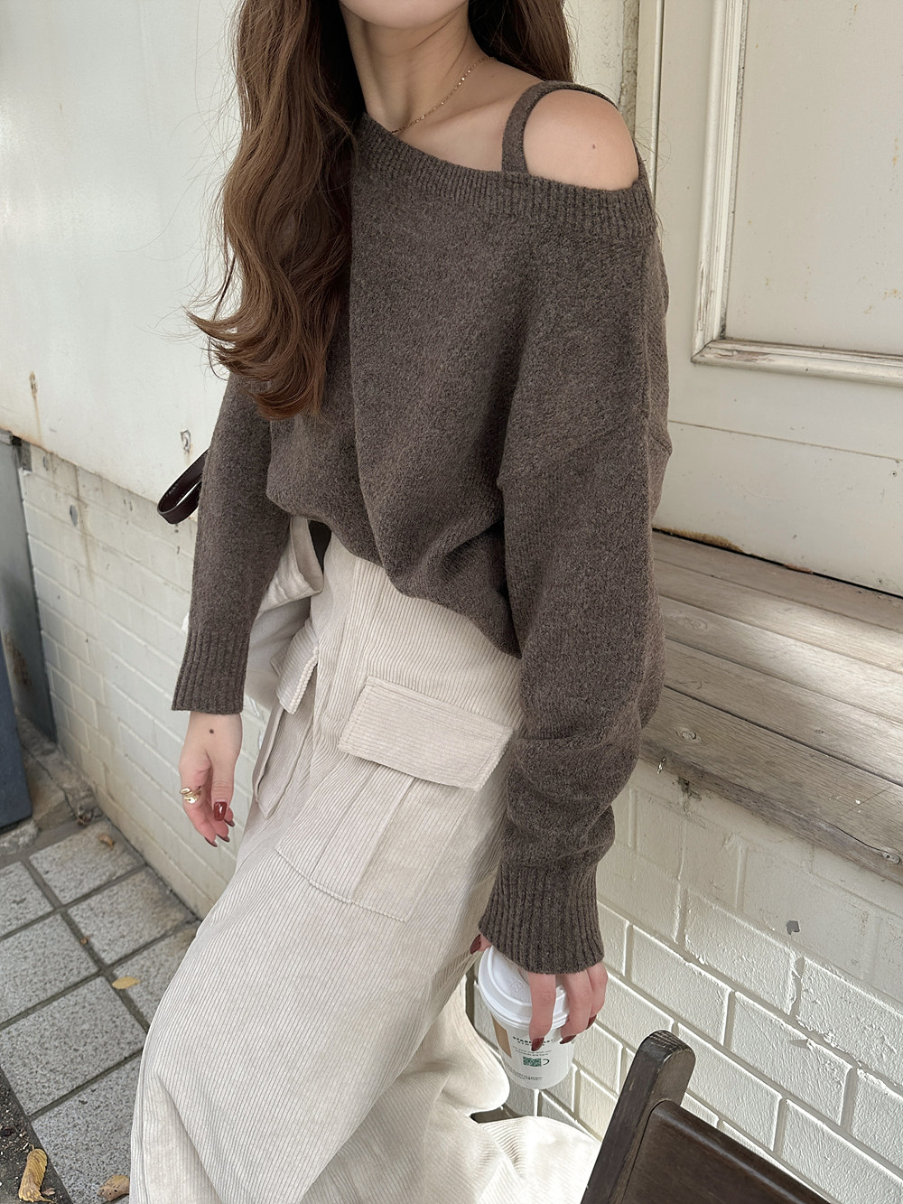 ameri vintage  ショルダーストラップ　ニット BUMPY MULTI BORDER KNIT TOP