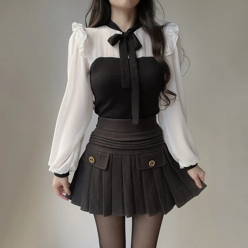 フリル配色ボウタイブラウス | mirangmirang | 詳細画像2