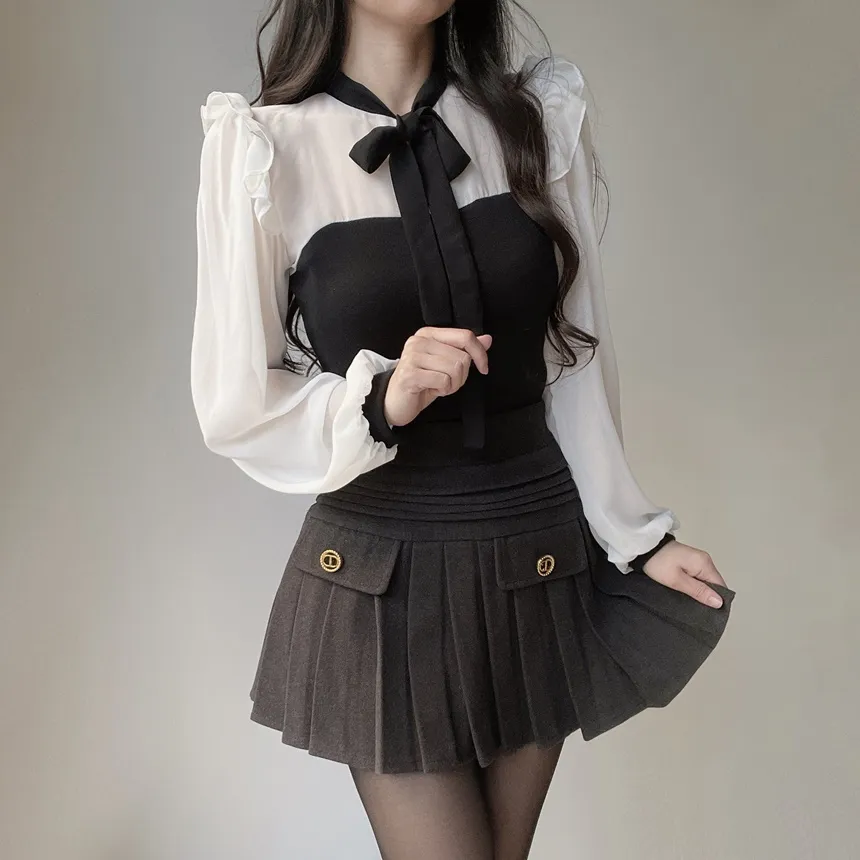 フリル配色ボウタイブラウス | mirangmirang | 詳細画像3