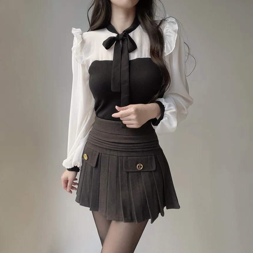 フリル配色ボウタイブラウス | mirangmirang | 詳細画像4