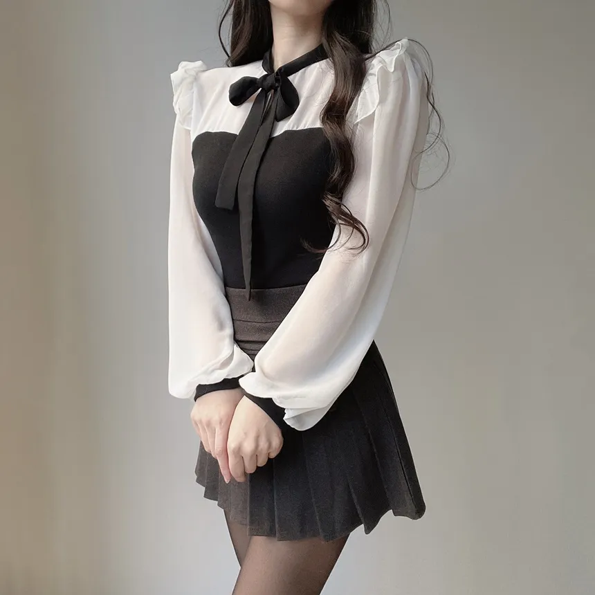 フリル配色ボウタイブラウス | mirangmirang | 詳細画像5