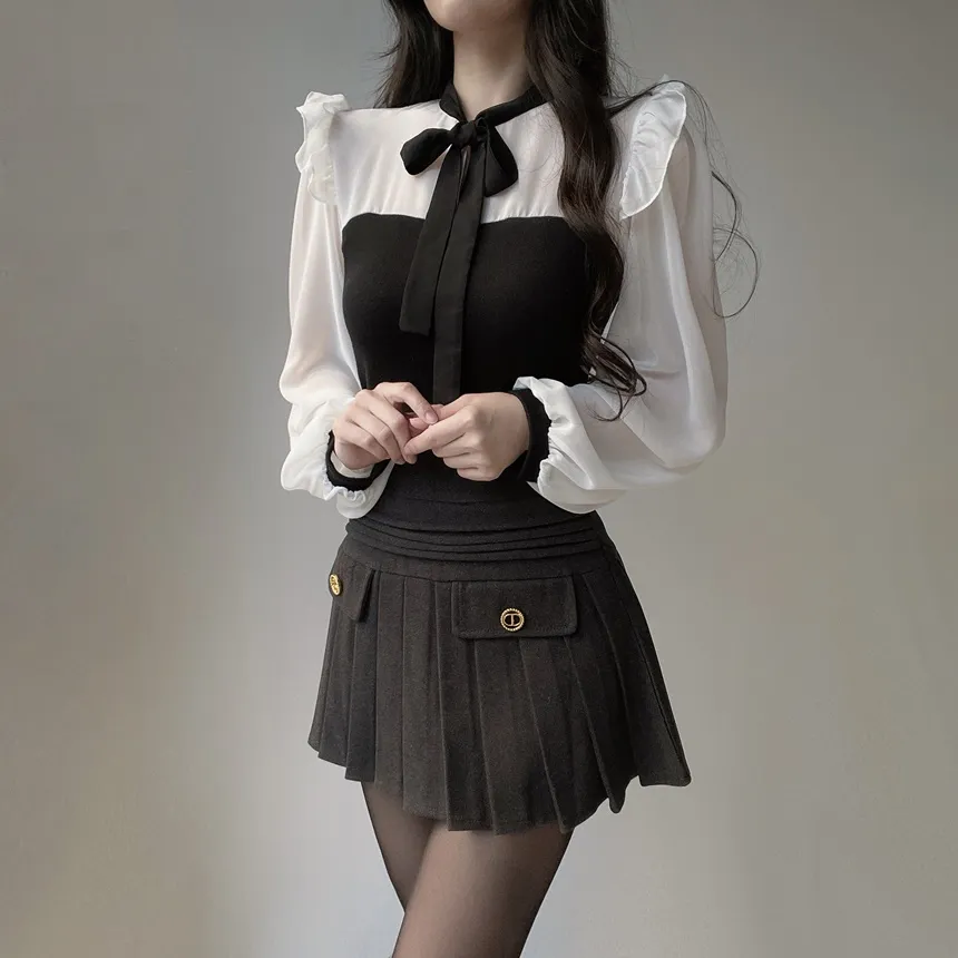 フリル配色ボウタイブラウス | mirangmirang | 詳細画像6