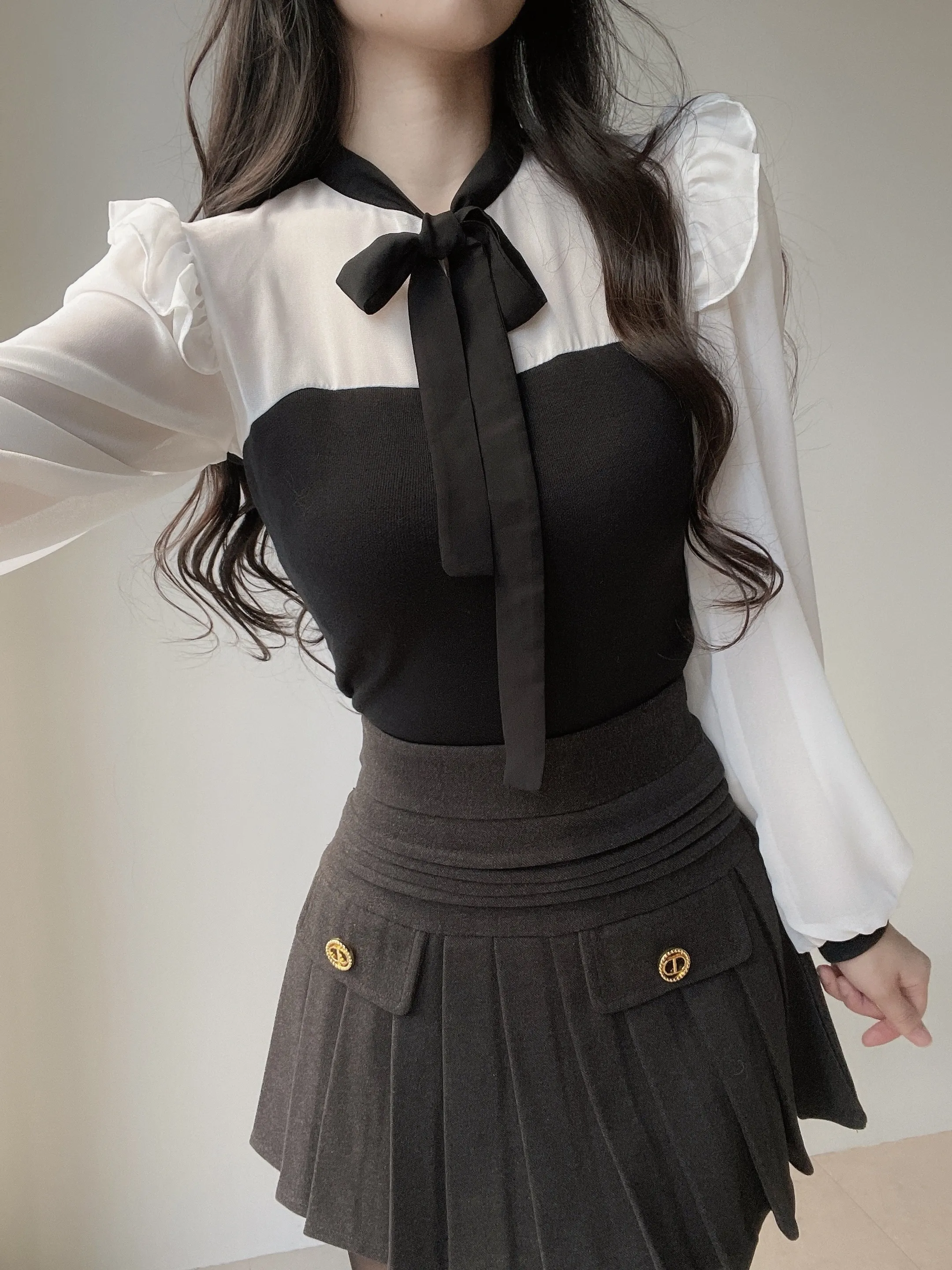 フリル配色ボウタイブラウス | mirangmirang | 詳細画像7