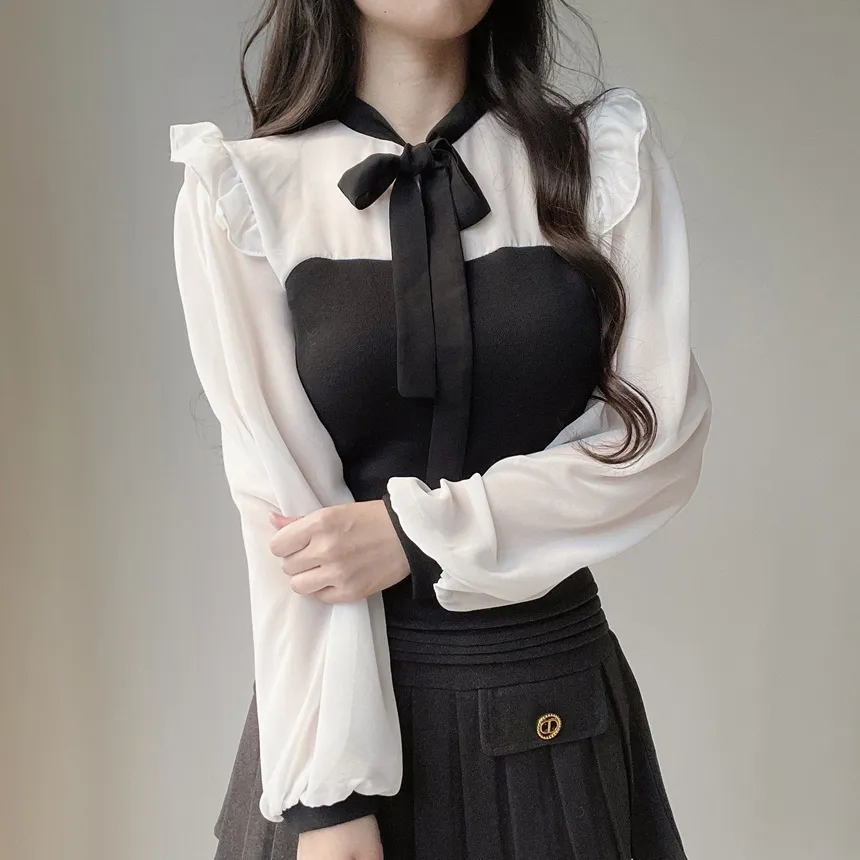 フリル配色ボウタイブラウス | mirangmirang | 詳細画像8