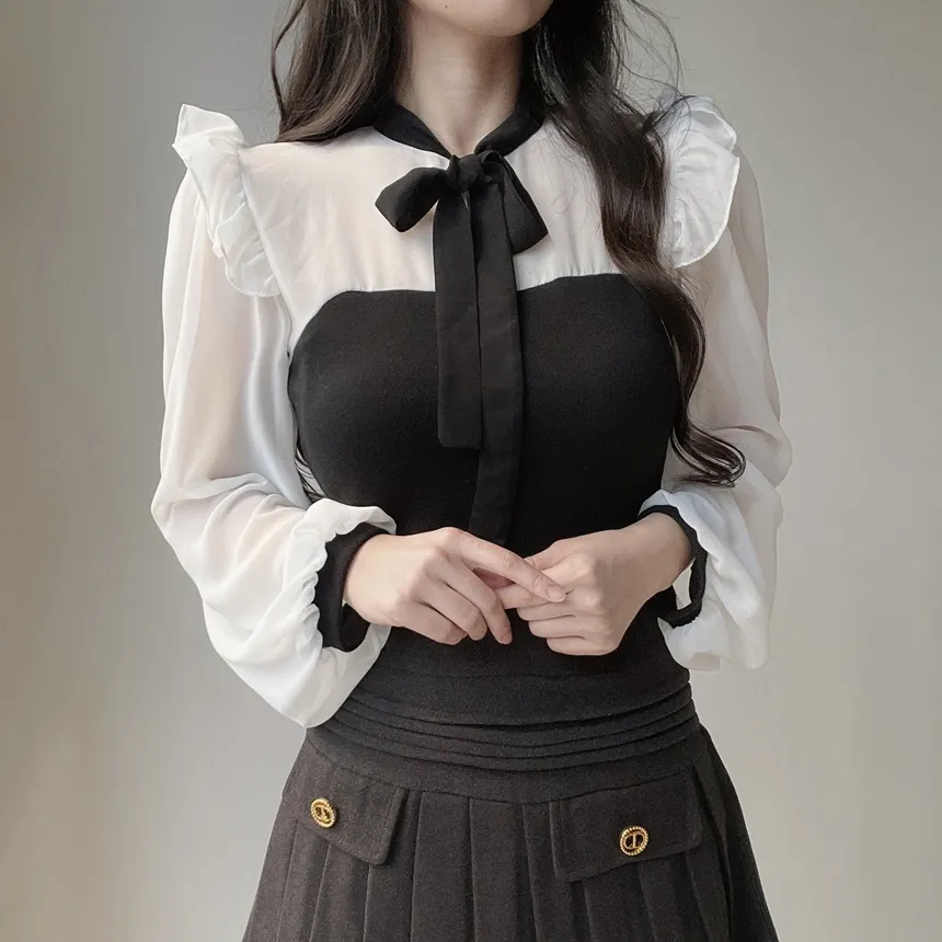 フリル配色ボウタイブラウス | mirangmirang | 詳細画像9