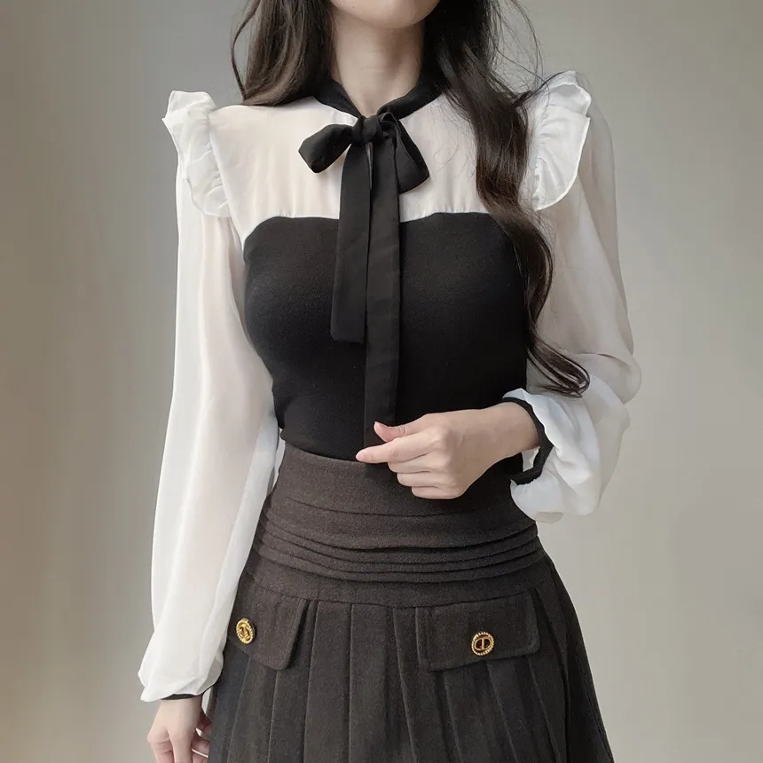 フリル配色ボウタイブラウス | mirangmirang | 詳細画像10