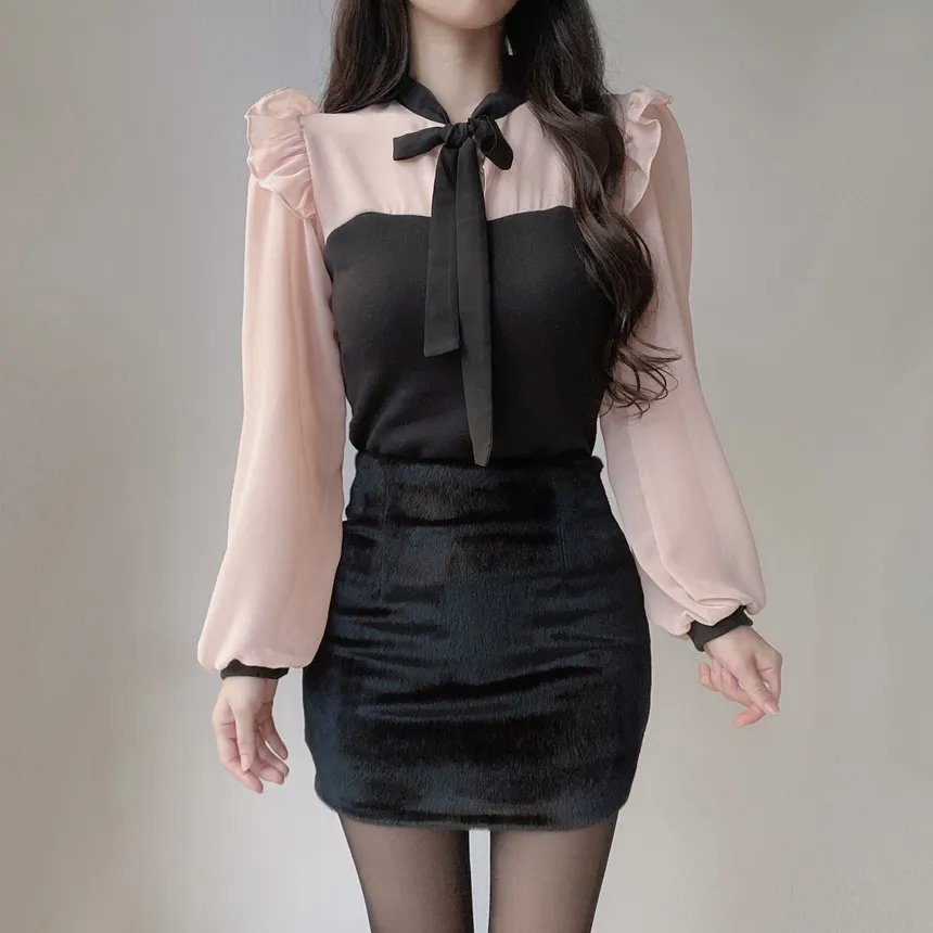 フリル配色ボウタイブラウス | mirangmirang | 詳細画像11