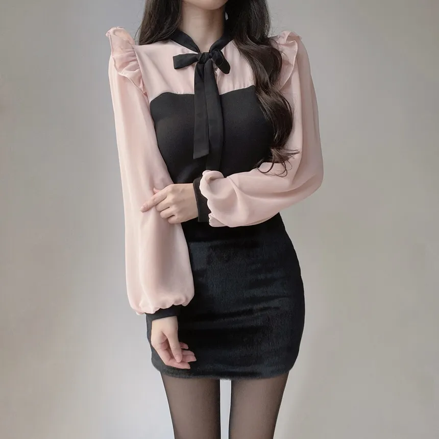 フリル配色ボウタイブラウス | mirangmirang | 詳細画像12