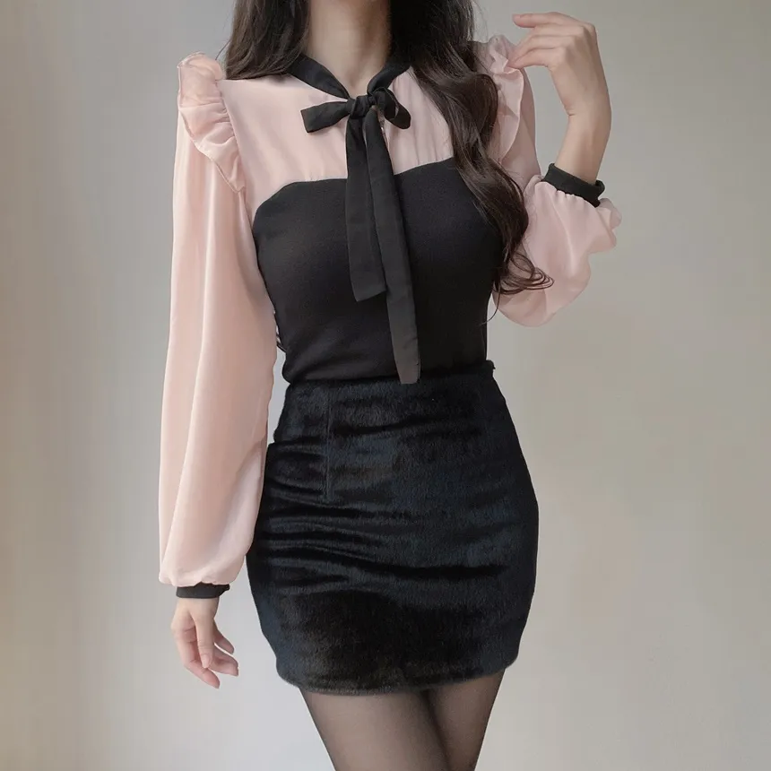 フリル配色ボウタイブラウス | mirangmirang | 詳細画像13