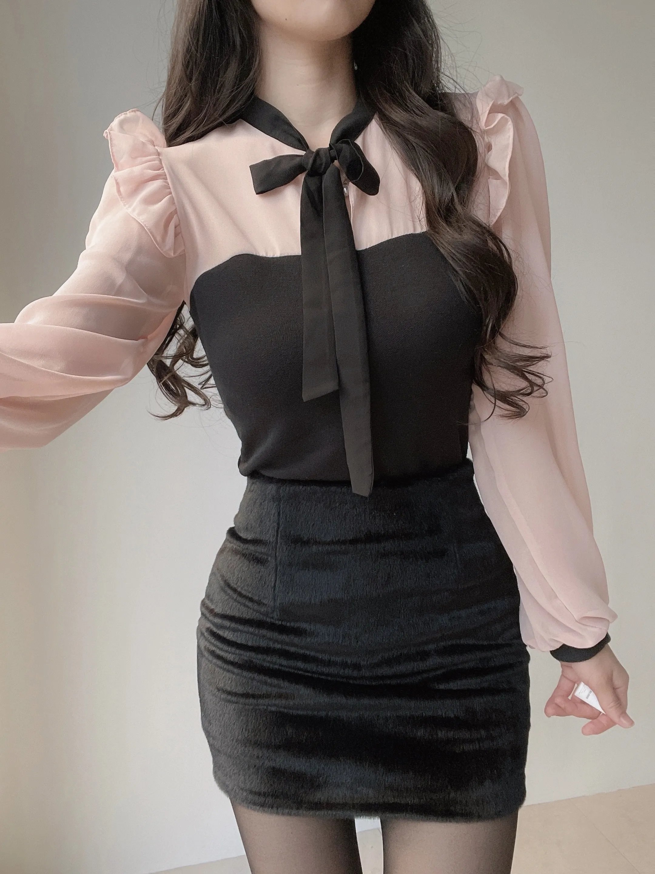 フリル配色ボウタイブラウス | mirangmirang | 詳細画像14