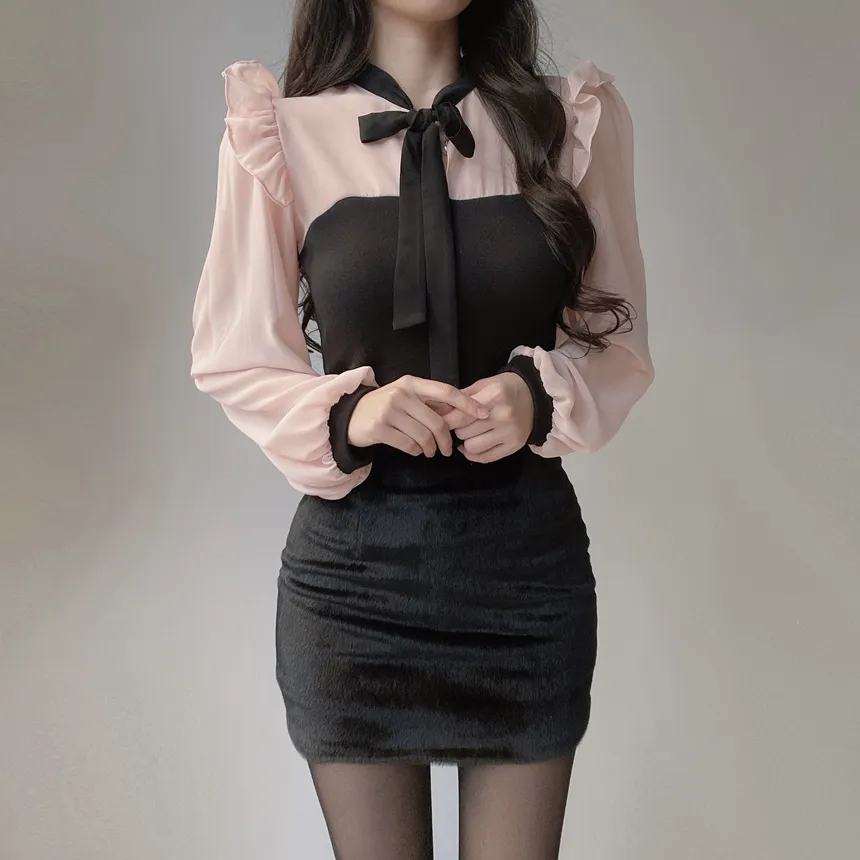 フリル配色ボウタイブラウス | mirangmirang | 詳細画像15