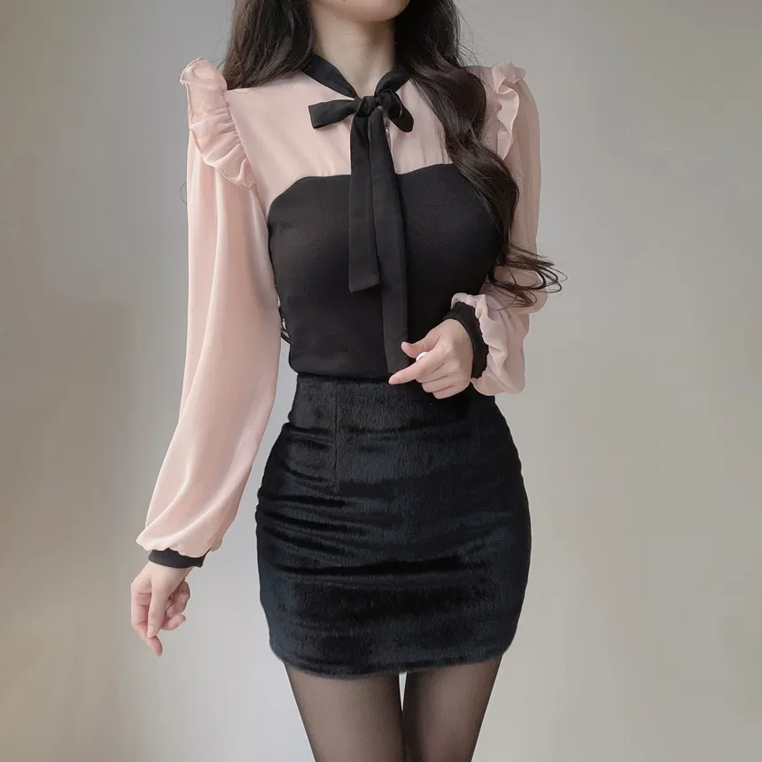 フリル配色ボウタイブラウス | mirangmirang | 詳細画像16