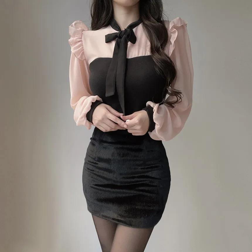 フリル配色ボウタイブラウス | mirangmirang | 詳細画像17