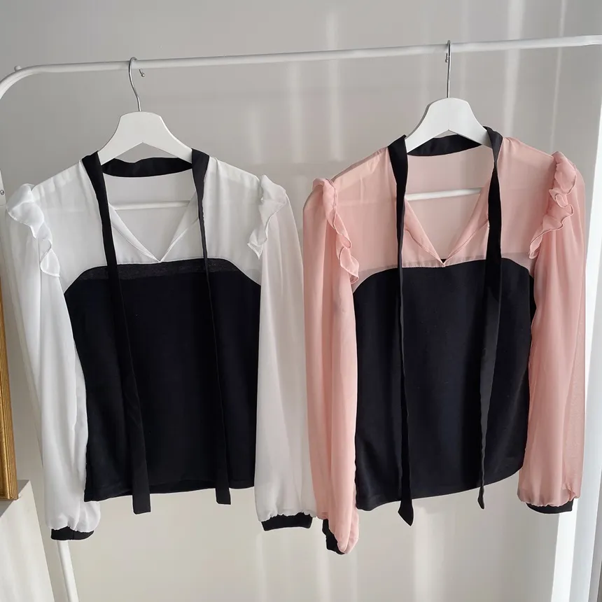 フリル配色ボウタイブラウス | mirangmirang | 詳細画像18