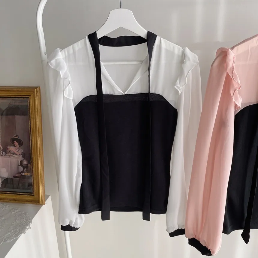 フリル配色ボウタイブラウス | mirangmirang | 詳細画像19