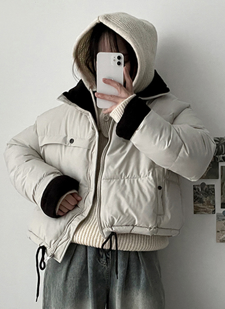 コーデュロイ配色ドロスト中綿ジャンパー | レディースファッション