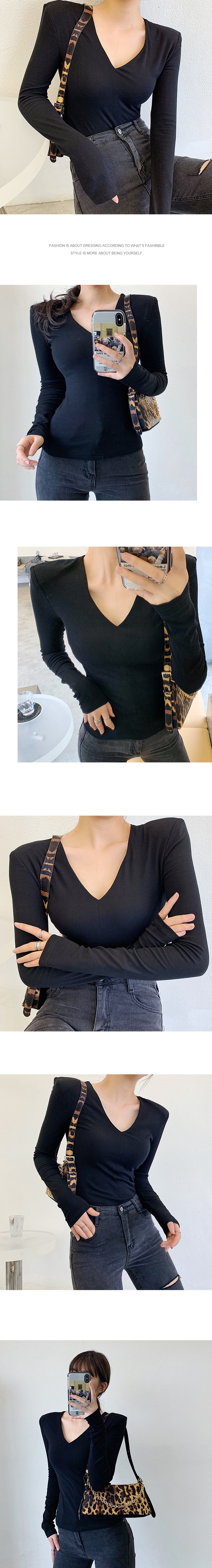 ショルダーパッドVネックスリムTシャツ | 詳細画像3