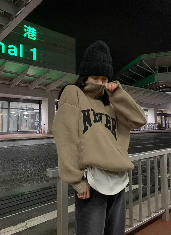 2WAYハーフジップルーズ英字ニット | crushj | 詳細画像1